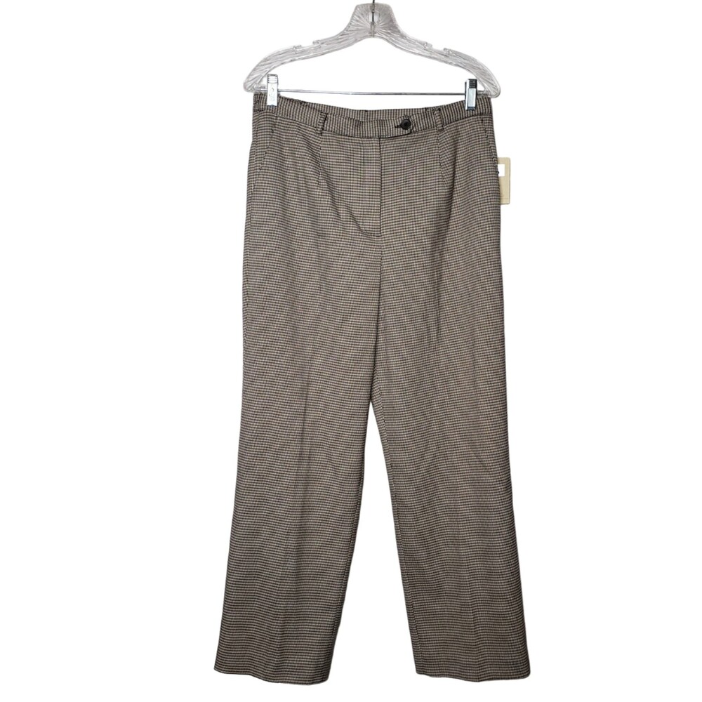 COVINGTON Brown White Houndstooth Slacks Pants Trousers Size 12P Short NEW